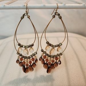 Boho Style Gold Tone, Silver Tone, and Brown Faceted Gems Earrings